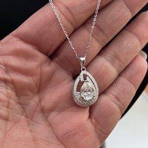 2.62CT Moissanite 925 Silver Teardrop Pendant Necklace